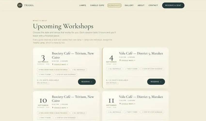 Twama workshops schedule